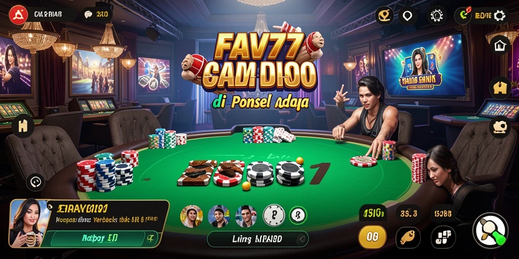 Screenshot gameplay FAV77 yang menampilkan dealer live dan suasana kasino.