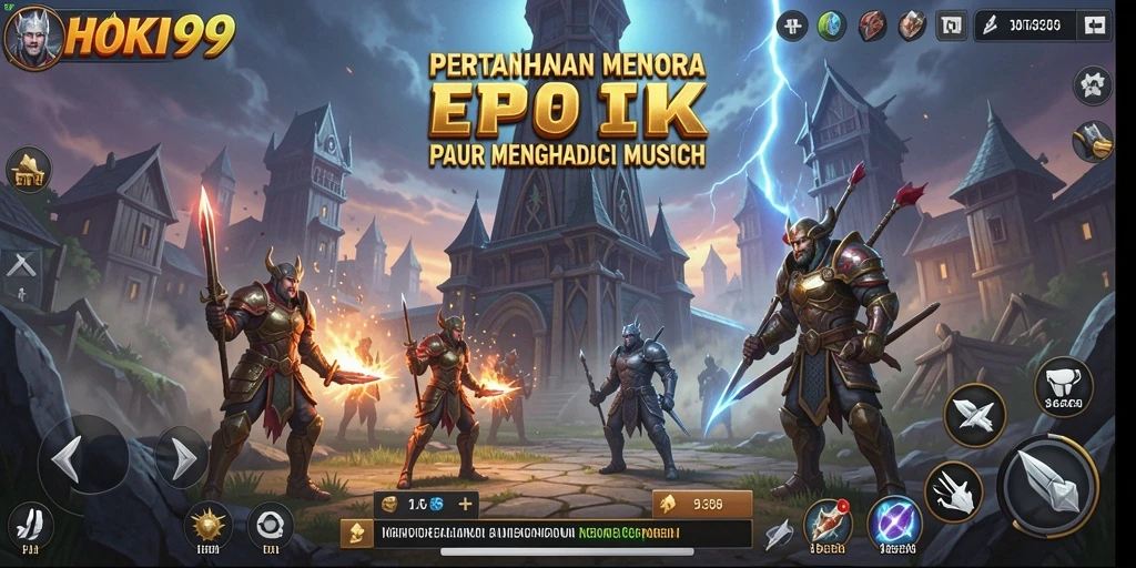 Tampilan gameplay HOKI99 dengan menara dan musuh yang beragam.