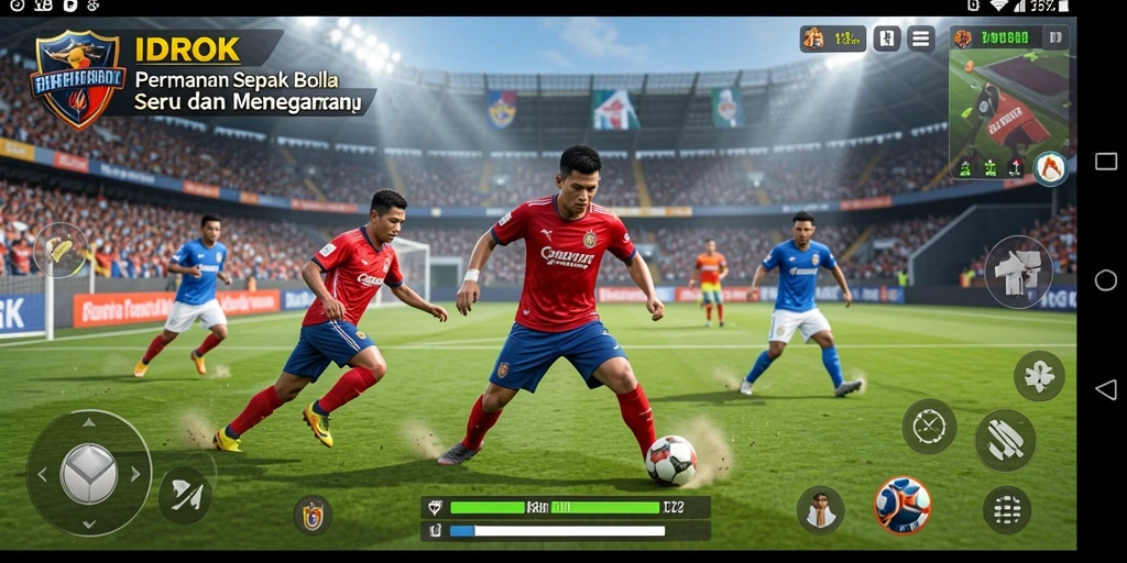 Gameplay IDROK yang menyajikan aksi sepak bola intens.