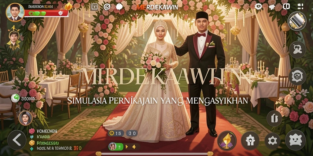 Tampilan menarik dari gameplay MERDEKAWIN yang menunjukkan desain pernikahan kreatif.
