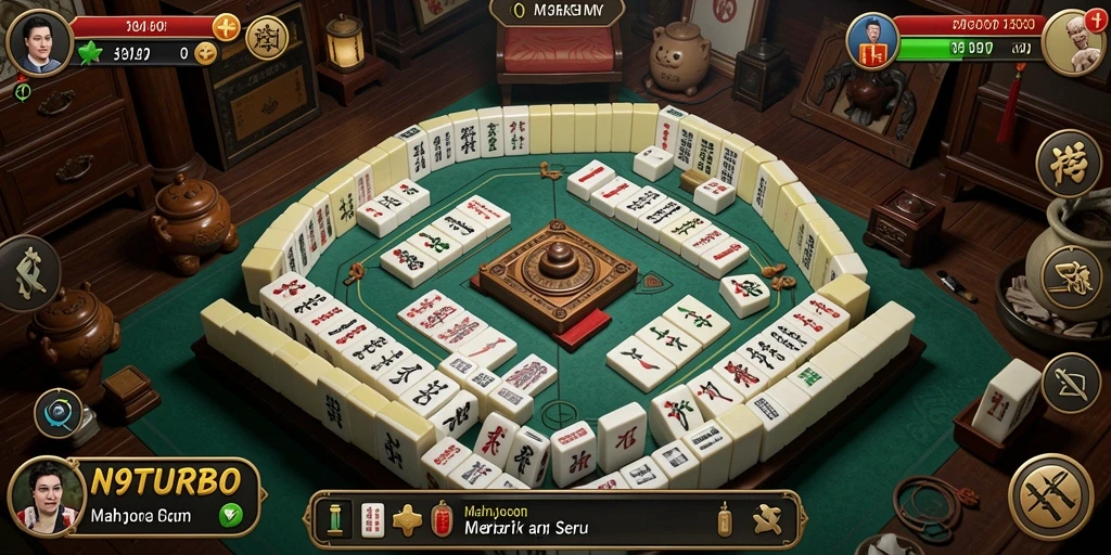 Screenshot utama N9TURBO menampilkan gameplay Mahjong yang menarik.