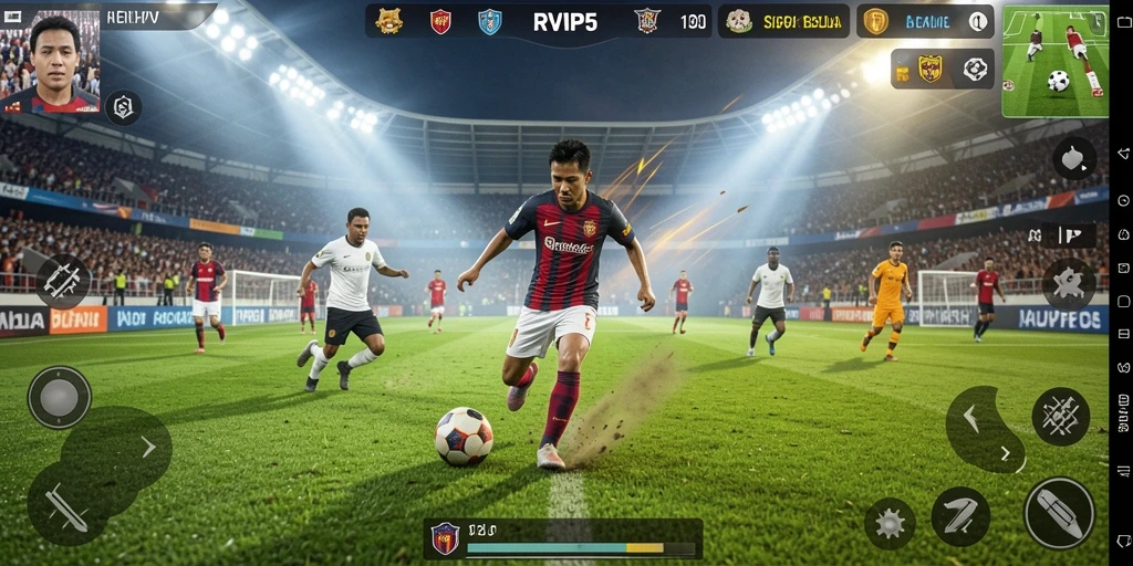 Tampilan gameplay seru dalam pertandingan sepak bola.