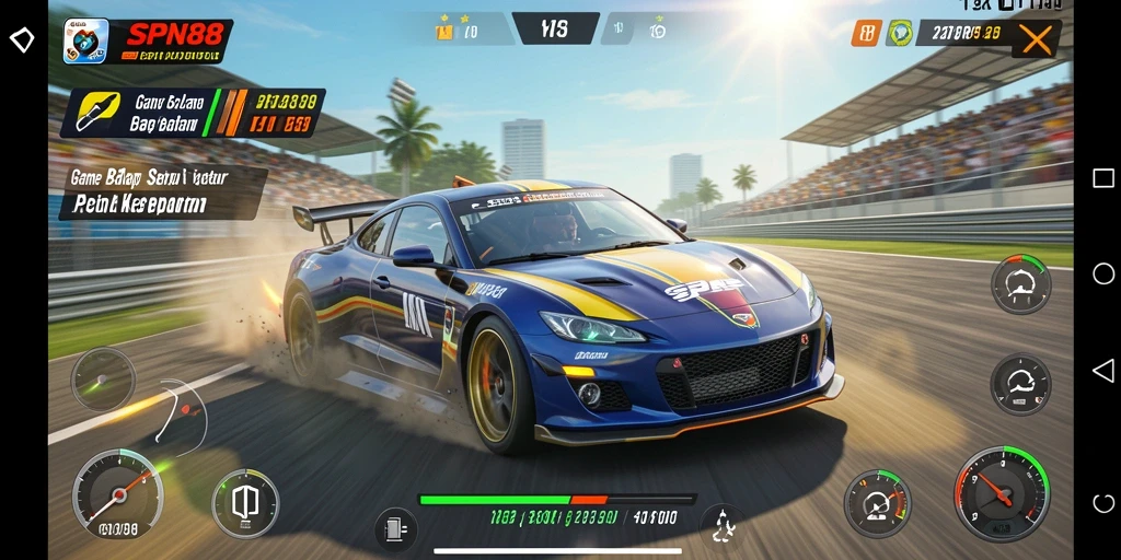 Gamplay balap seru di SPN88 dengan mobil-mobil keren.